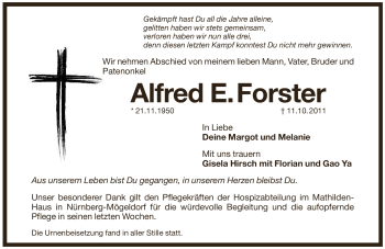 Traueranzeige von Alfred E. Forster von Pegnitz-Zeitung